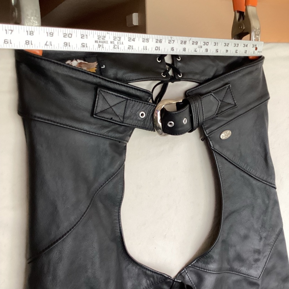 Harley Davidson motorcycles black leather chaps made in USA size large - Picture 8 of 15